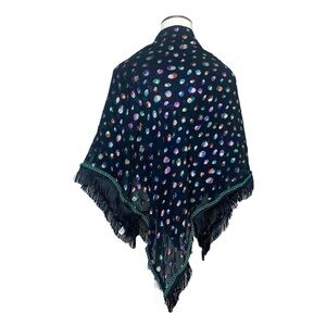 Vintage Echo New York Metallic Dot Fringe Hem Square Scarf Wrap in Black Multi
